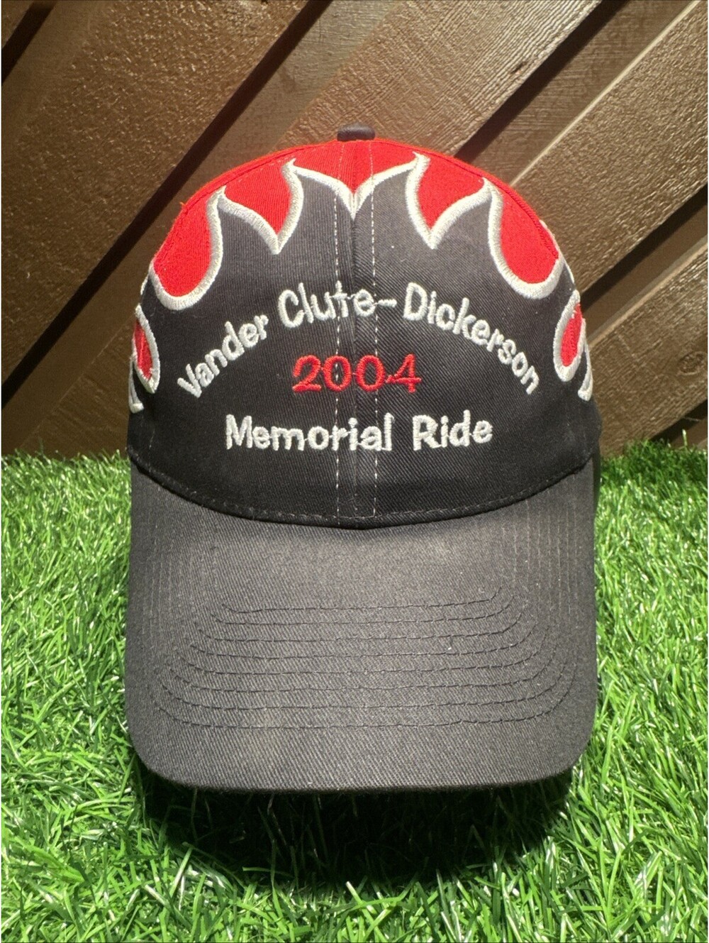 Vintage 2004 Vander Clute Memorial Ride Motorcycle Biker Hat Tribal Flames OTTO